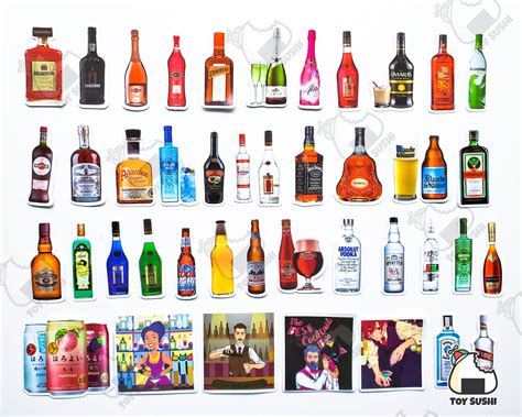 65 Pcs alcohol Bottles Sticker Pack Whiskey Beer Stickers Vodka Alcohol ...
