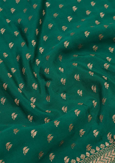 Buy Peacock Green Zariwork Pure Silk Saree - Koskii