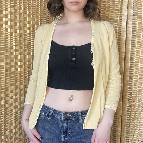 Karen Scott Women's Yellow Cardigan | Depop