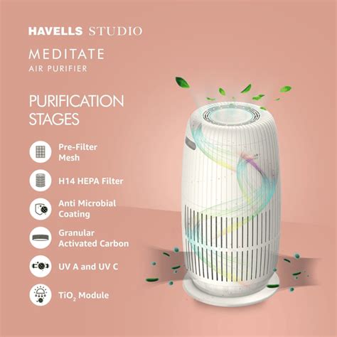 Havells AP250 Pearl Studio Meditate Air Purifier With AQI Display H14 ...