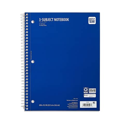 Pen + Gear College Ruled 3-Subject Spiral Notebook, Blue, 10.5" x 8 ...