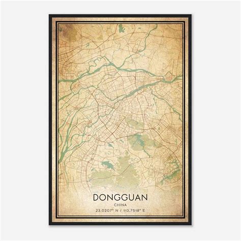 Vintage Dongguan China Map Poster, Dongguan City Road Wall Art Print - Custom Maps & Posters