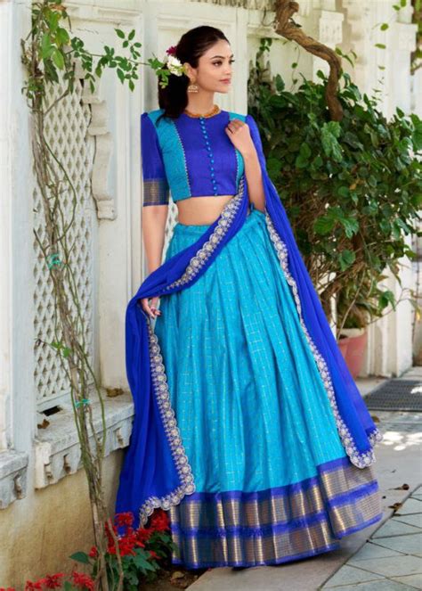 South Indian Blue Lehenga Choli with Georgette Dupatta – bhagwatidesigner