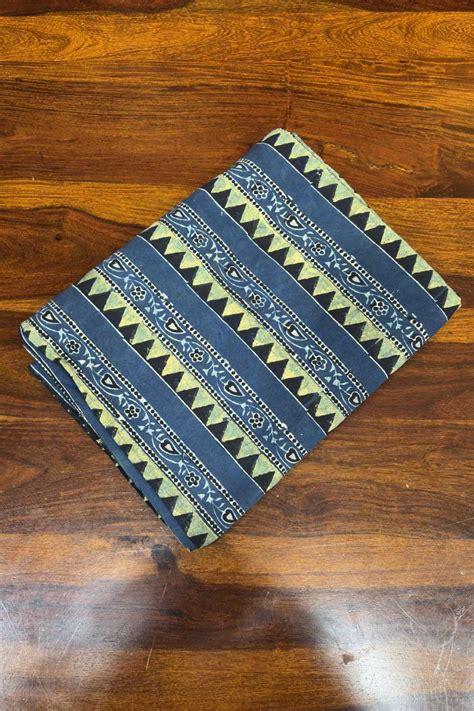 Ajrakh Dark Blue Base with Print Fabric – Byhand