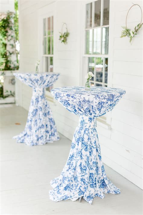 Linen Covered Cocktail Tables for French Blue Spring Wedding