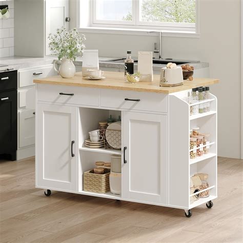 Amazon.com: MAHANCRIS Mobile Kitchen Island, 52.8" Island Table for Kitchen, Rolling Kitchen ...