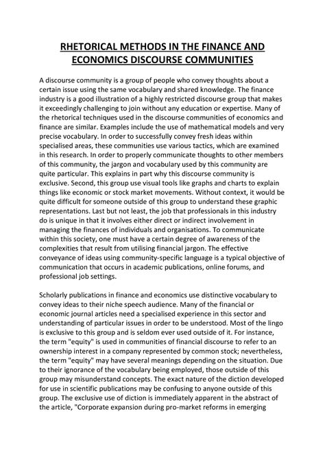 Rhetorical Methods in the Finance and Economics Discourse Communities ...