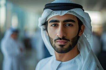An emirati man in traditional clothing working in a professional ...