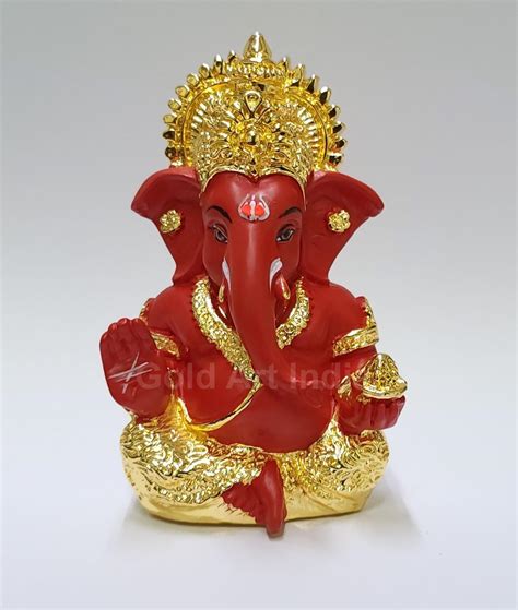 Gold Art India Ceramic Pagdi Ganesh Idol For Car Dashboard Small ...