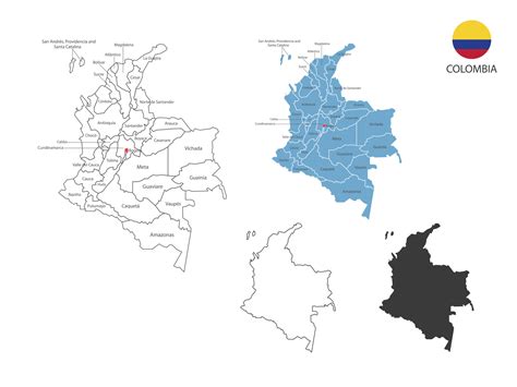 4 estilo de ilustración de vector de mapa de colombia tiene toda la provincia y marca la ciudad ...