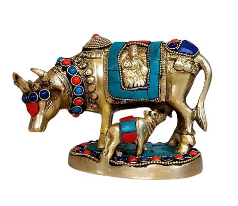 Buy Golden Brass Idol of Lord Krishna Kamdhenu Cow/Kamdhenu Cow and ...