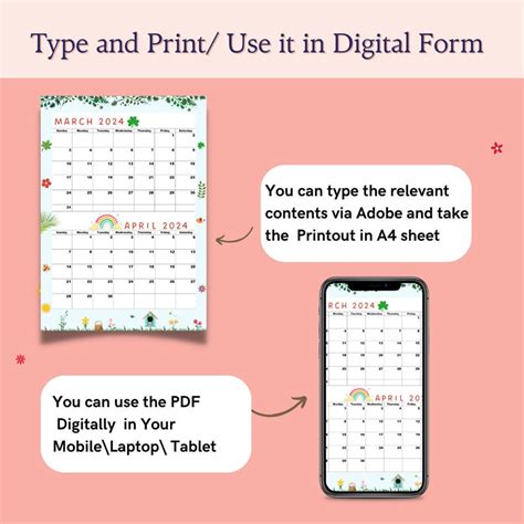 Buy March 2024 Calendar, April 2024 Calendar Printable,mar 2024 Apr ...