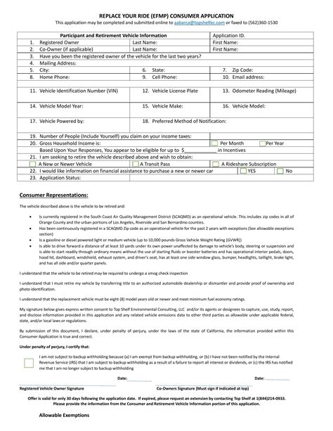 Replace Your Ride Efmp Consumer Application PDF Form - FormsPal