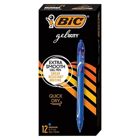 BIC Gel-ocity Retractable Quick Dry Gel Pen, Medium Point (0.7mm), Blue ...