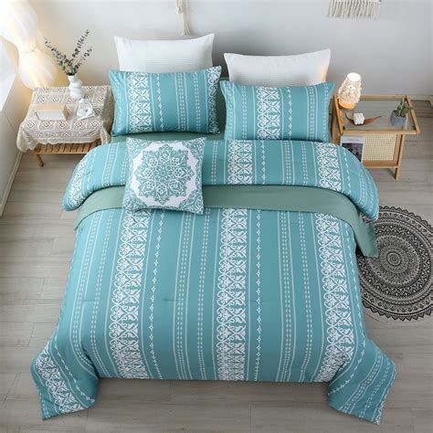 ZRNBAST 6Pcs Bohemian King Size Comforter Sets with Sheets Teal Bed in ...