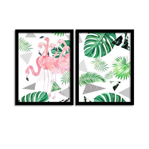PAINTINGMANTRA Set of 2 Tropical Flamingo Matte Art Print, Painting For ...