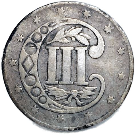 1858 Three Cent Silver Trime VF Detail