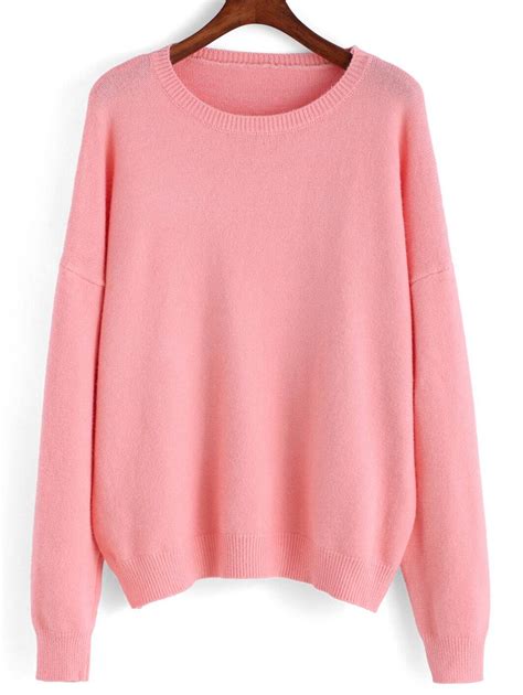 Round Neck Knit Pink SweaterFor Women-romwe
