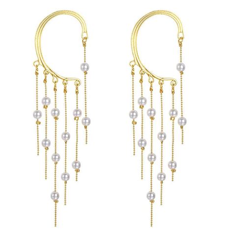 Yellow Chimes Earrings For Women Gold Tone Earcuffs With Linear Pearl ...