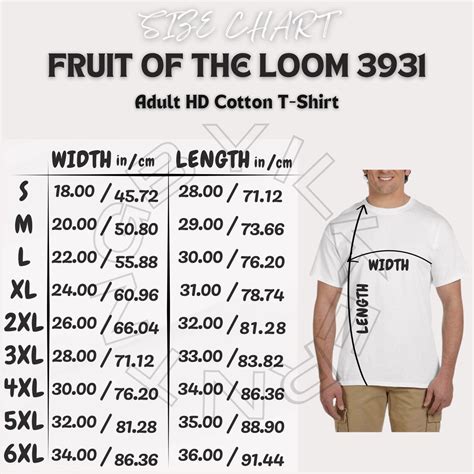 Fruit of the Loom 3901 Size Chart | Size Chart for Adult HD Cotton T ...