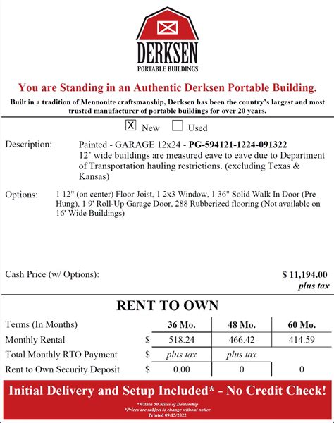 12'x24' Derksen Garage with Rubberized Floor - Projective Fabrication