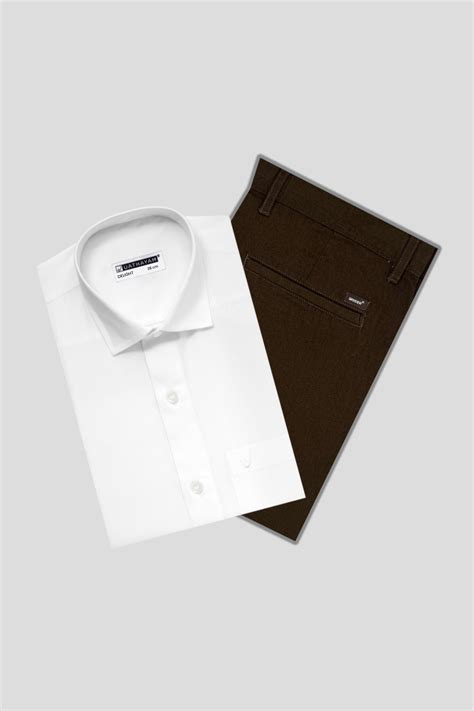 White Shirt Brown Pants | Kansas White Shirt Brown Trouser Combo – Uathayam