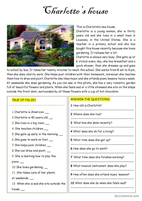 Charlotte's house - Easy reading fin…: English ESL worksheets pdf & doc