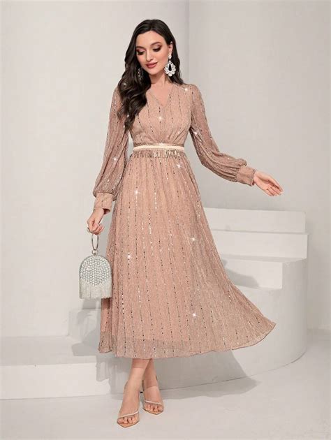 Modelyn Lantern Sleeve Sequin Dress | SHEIN USA