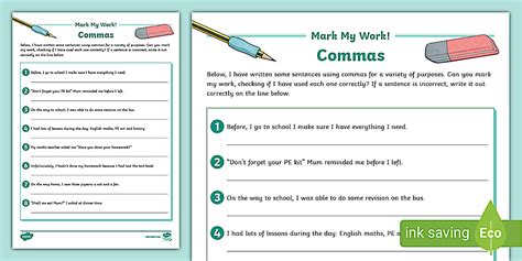 Mark My Work! Commas Activity