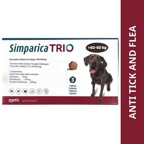 Zoetis Simparica Trio Tick and Flea Control Tablet for Dogs (pack of 3 ...