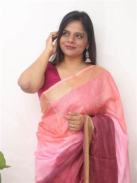 Stunning Multicolor Handloom Pure Linen Saree - Shaded Dye