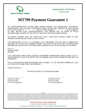 MT799 Payment Guarantee 1 Doc Template | pdfFiller