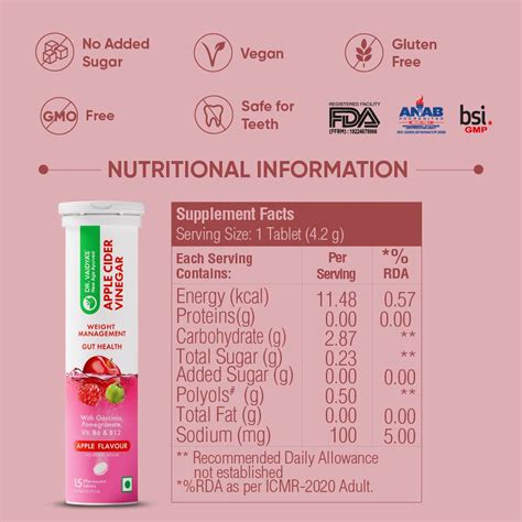 Dr. Vaidya's Apple Cider Vinegar (ACV) Fizz (15 Tablets Per Pack ...
