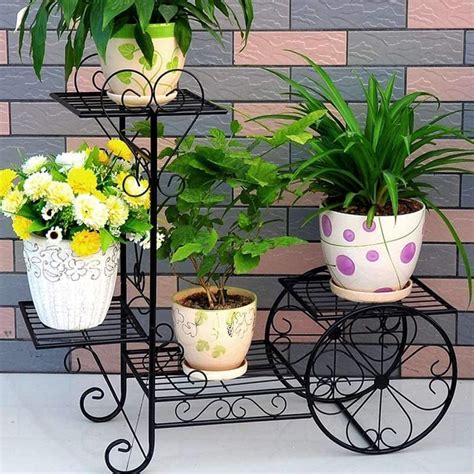 Kundi Antique Plant Stand Trolley Rack Display Metal Indoor Flower Pot ...