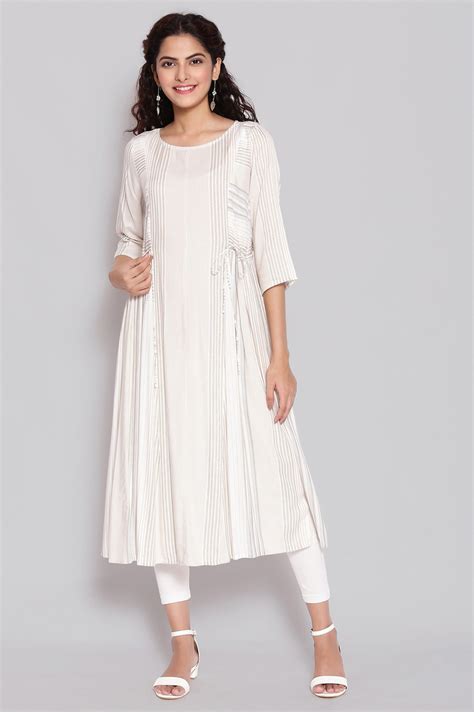 Buy Beige Round Neck Flared kurta Online for Woman | Shop for Aurelia