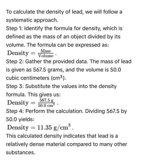 Solved: Use the mass and volume data to calculate the density of lead ...