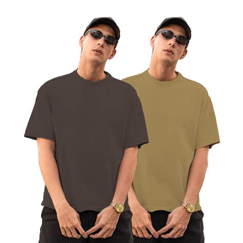 Pack of 2 Coffee & Beige Plain Oversize Tees – Tantra Original Brand S ...