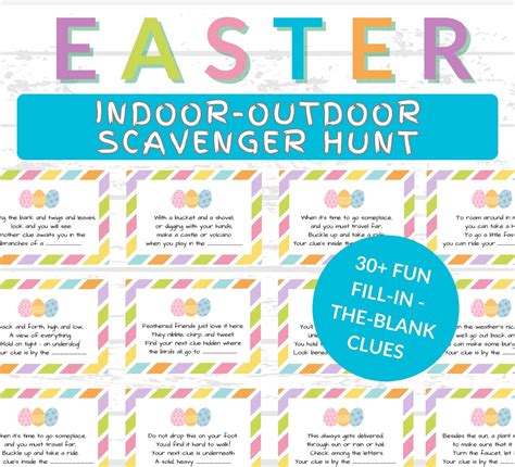 Easter egg hunt clue cards indoor outdoor printable easter egg hunt clues for older kids easter ...