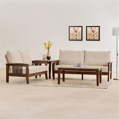 Buy Helios Abby Fabric 3+2 Seater Sofa Set - Beige from Home Centre at ...
