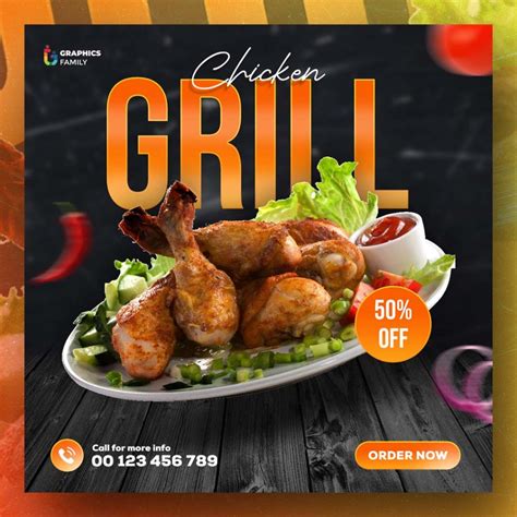 Grill, fast-food, restaurant social media post template design ...
