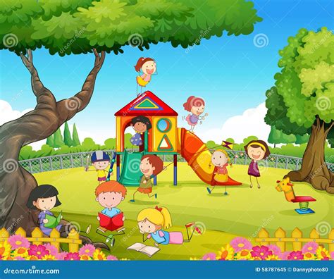 Children Playing In The Playground Stock Vector - Illustration of ...