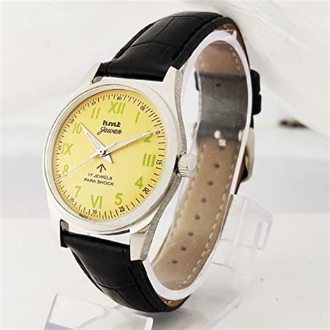 Buy HMT Jawan17 Jewels Mechanical Hand Winding Yellow Dial Analog Wrist ...