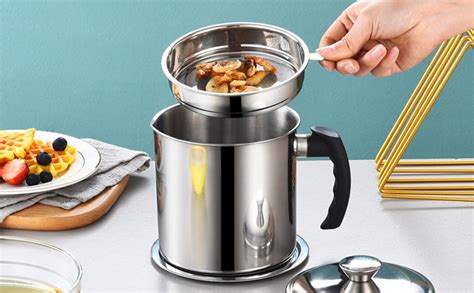 Stainless Steel Oil Strainer Pot Mesh Strainer Lid Oil Fat Separator ...