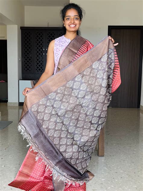 Buy Tussar Silk Sarees | Hand Block Printed Sarees | Hand Made Sarees ...