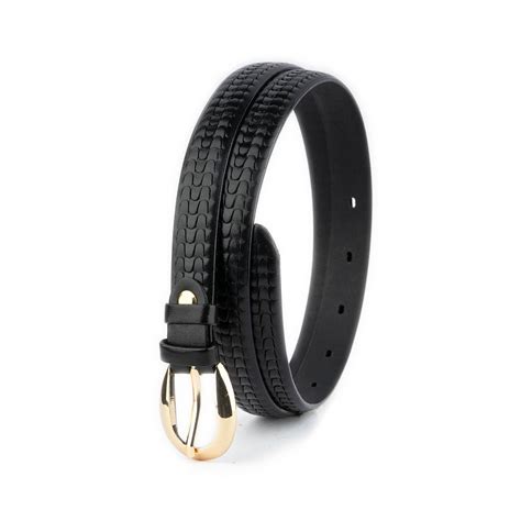 Buy Thin Black Belt With Gold Buckle Embossed Calfskin ...