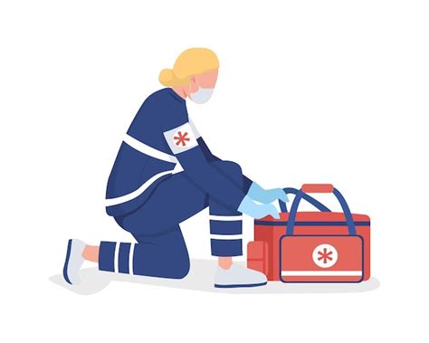 Female paramedic semi flat color vector character. full body person on ...