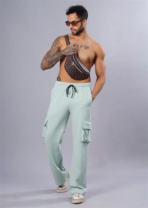 Mint Green Premium Terry Cargo Pants For Mens | Pronk – pronk.in