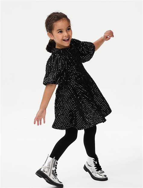 Buy Velvet Sequin Dress (2-8 Yrs) at Marks & Spencer