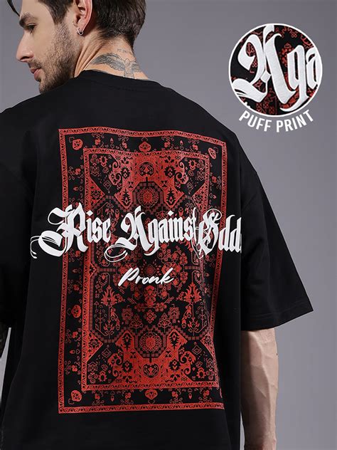 Rise Against Odds Puff Printed Men Oversized Terry T-shirt – pronk.in
