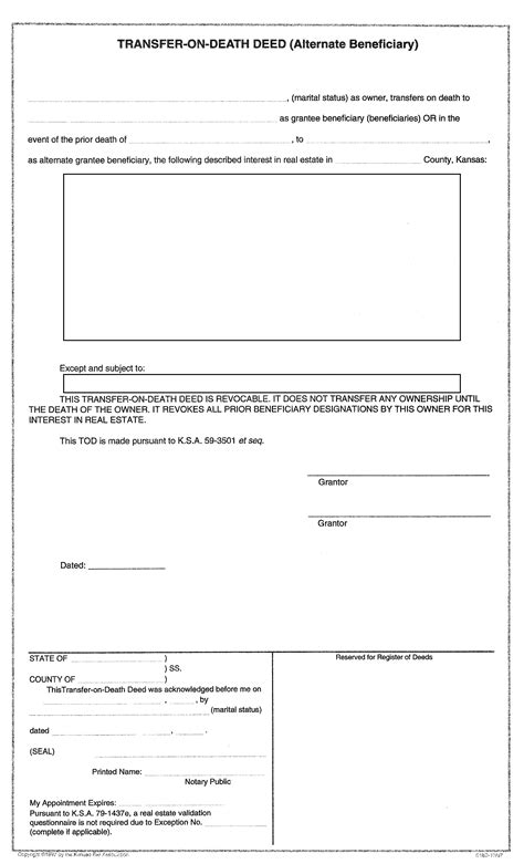 Free Kansas Transfer on Death Deed Form - PDF | Word